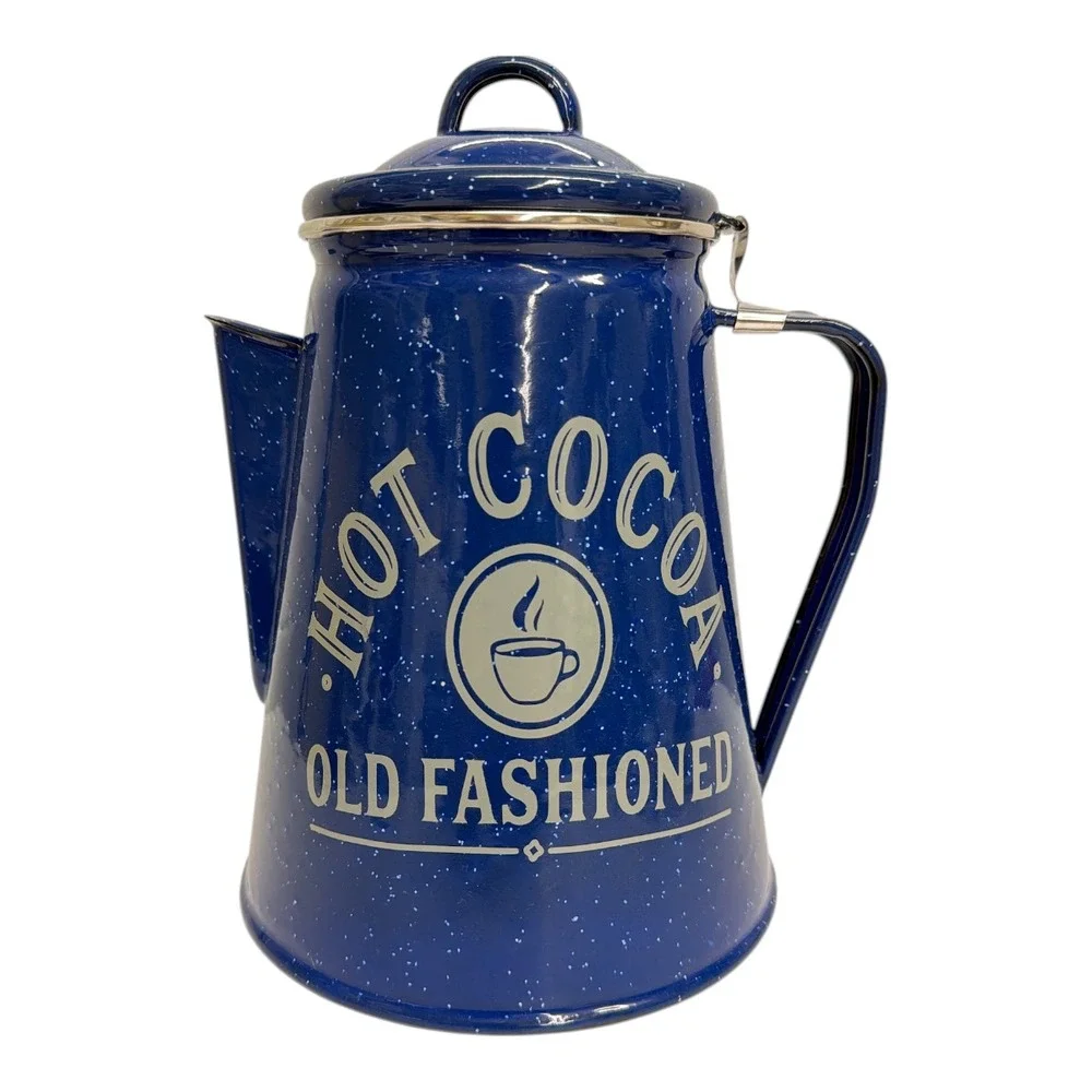 Blue Speckled Enamelware Hot Chocolate Camping Coffee Pot Farmhouse NWOT